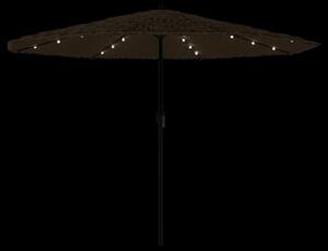 Parasol ogrodowy z LED, stalowy słupek, brązowy, 388x388x248 cm
