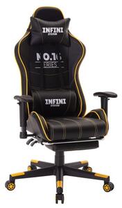 Fotel Gamingowy Infini No.16 Black/yellow, wysuwany podnóżek, regulacja podłokietników i oparcia