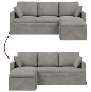 Nowoczesna sofa aksamitna w kolorze jasnoszarym z metalowÄ ramÄ
