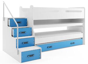 Biało-niebieskie łóżko piętrowe z biurkiem - Ilos