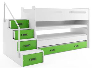 Biało-zielone 3-poziomowe łóżko z biurkiem - Ilos