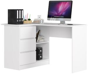 Białe biurko komputerowe rogowe z szufladami i półkami do pokoju - Heron 3X