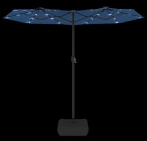 Podwójny parasol ogrodowy z LED, niebieski, 316x145 cm
