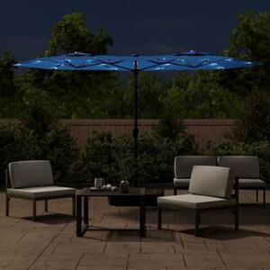 Podwójny parasol ogrodowy z LED, niebieski, 316x145 cm