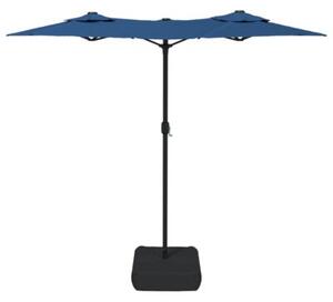 Podwójny parasol ogrodowy z LED, niebieski, 316x145 cm