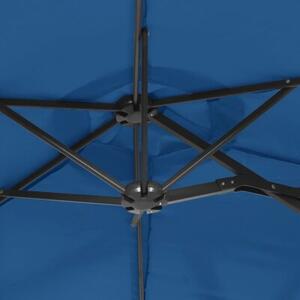 Podwójny parasol ogrodowy z LED, niebieski, 316x145 cm