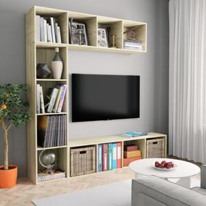 Regał 3-cz. na książki/ półka pod tv, dąb sonoma, 180x30x180 cm