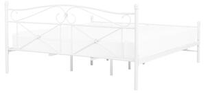 Metalowe łóżko ze stelażem 160x200 cm zdobione wezgłowie i zanóżek białe Rodez Beliani
