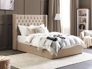 Welurowe łóżko 140 x 200 cm beżowe z listwami pikowane ze schowkiem Lubbon Beliani