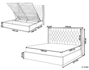 Welurowe łóżko 140 x 200 cm beżowe z listwami pikowane ze schowkiem Lubbon Beliani