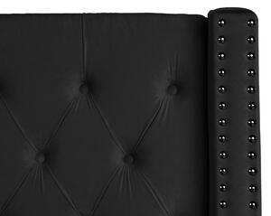 Welurowe łóżko 160 x 200 cm czarne z listwami pikowane ze schowkiem Lubbon Beliani