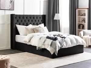 Welurowe łóżko 160 x 200 cm czarne z listwami pikowane ze schowkiem Lubbon Beliani