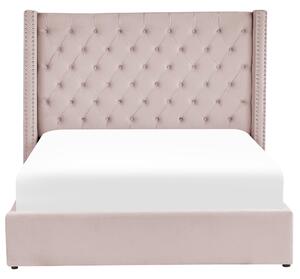 Welurowe łóżko 180 x 200 cm różowe z listwami pikowane ze schowkiem Lubbon Beliani