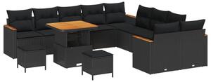 Nowoczesny zestaw sof ogrodowych z polirattanu - czarny, modularny design, 12 miejsc