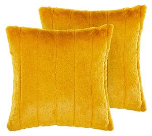 Poduszka dekoracyjna żółta glam włochacz tłoczona 45 x 45 zestaw 2 Pumila Beliani