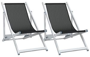 Składane krzesła plażowe, 2 szt., czarne, aluminium i textilene