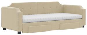 Sofa rozsuwana z szufladami, kremowa, 80x200 cm, tkanina
