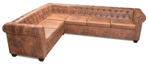 Sofa rogowa chesterfield szeÅcioosobowa brÄ zowa, sztuczna skÃ³ra