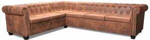 Sofa rogowa chesterfield szeÅcioosobowa brÄ zowa, sztuczna skÃ³ra