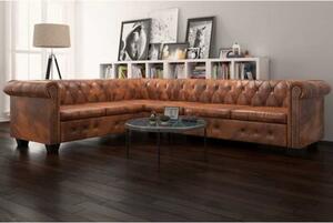 Sofa rogowa chesterfield szeÅcioosobowa brÄ zowa, sztuczna skÃ³ra