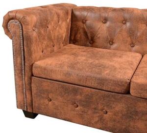 Sofa rogowa chesterfield szeÅcioosobowa brÄ zowa, sztuczna skÃ³ra