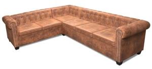 Sofa rogowa chesterfield szeÅcioosobowa brÄ zowa, sztuczna skÃ³ra