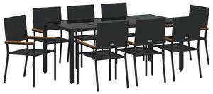 Zestaw do jadalni w ogrodzie 9 szt. czarny polirattan