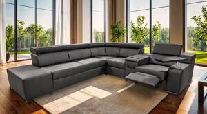Narożnik do salonu Dublin, kanapa narożna, funkcja spania + pufa 280/250 cm skóra naturalna