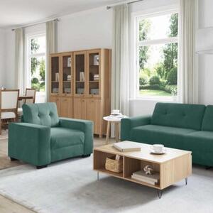 Sofa 3 szt. ciemna zieleÅ tkanina lniana