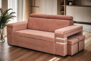 Nowoczesna Sofa KESLER I, podświetlenie + 2 x pufy, ruchome zagłówki