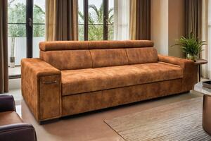 Nowoczesna Sofa KIRA, funkcja spania, 2 x pufy pod podłokietnikiem, ruchome zagłówki + barek