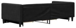 Sofa rozsuwana z szufladami, czarna, 90x200 cm, tkanina
