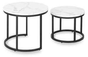 Zestaw nowoczesnych okrągłych stolików biały marmur - Efis