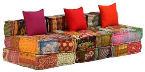 Puf moduÅowy, 3-osobowy, patchwork, tkanina