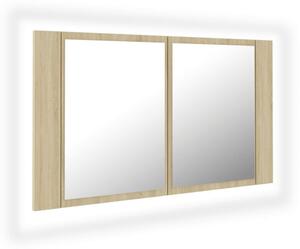 Szafka łazienkowa z lustrem i LED, dąb sonoma, 80x12x45, akryl