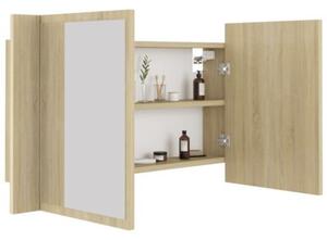 Szafka łazienkowa z lustrem i LED, dąb sonoma, 80x12x45, akryl