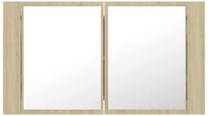 Szafka łazienkowa z lustrem i LED, dąb sonoma, 80x12x45, akryl