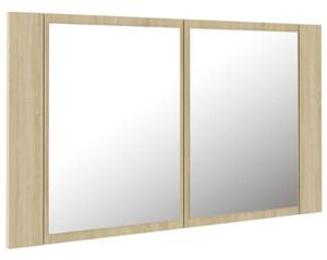 Szafka łazienkowa z lustrem i LED, dąb sonoma, 80x12x45, akryl