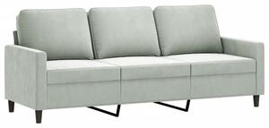 Sofa 3-osobowa, jasnoszara, 180 cm, tapicerowana aksamitem