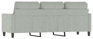 Sofa 3-osobowa, jasnoszara, 180 cm, tapicerowana aksamitem