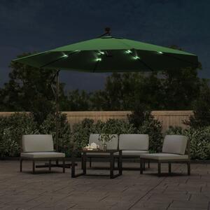 Parasol wiszący z LED i metalowym słupkiem, 350 cm, zielony