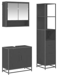 Nowoczesny zestaw mebli łazienkowych w kolorze czarnego dębu z lustrem i szafkami do przechowywania