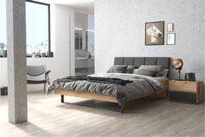 Łóżko sypialniane, łóżko dębowe 120x200 cm Teramo z tapicerowanym zagłówkiem i metalową nogą