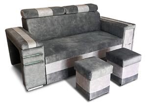 Nowoczesna Sofa KESLER I, podświetlenie + 2 x pufy, ruchome zagłówki Tkanina Plamoodporna