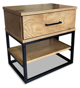 Szafka nocna dębowa 1S1P Karmel, metalowa szafka w stylu loft