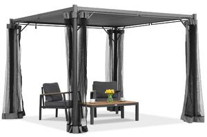 Antracytowa pergola tarasowa Malaga 3x3m z moskitierą Garden Point