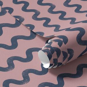 Tapety Falisty wzór w ciemnoniebieskim kolorze na różowym tle, Tapety Abstrakcyjne, a01187 : Uwalls.pl