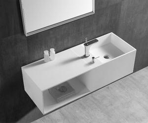 Umywalka ścienna TWG36 z odlewu mineralnegoBiały mat - z półką po lewej stronie - 110 x 40 x 30 cm