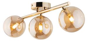 Złota elegancka lampa sufitowa Estera - 3 - bursztynowe szkło