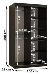 Szafa przesuwna garderoba Elypse 100 wys. 200 cm czarny + czarny